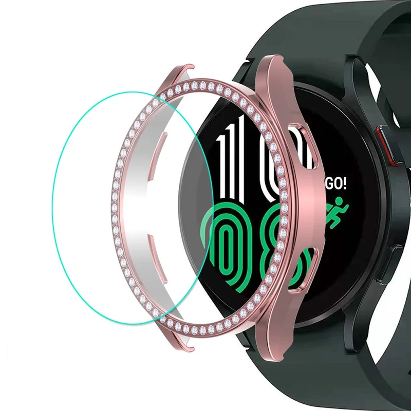 Schützend Samsung Galaxy Watch 4 (44mm) Hülle mit Displayschutz in Strass und Gehärtetes Glas
