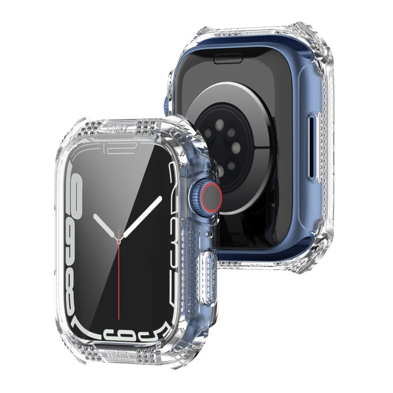 Unglaublich Stylisch Apple Watch Series 7 41mm Hülle mit Displayschutz in Strass und Gehärtetes Glas