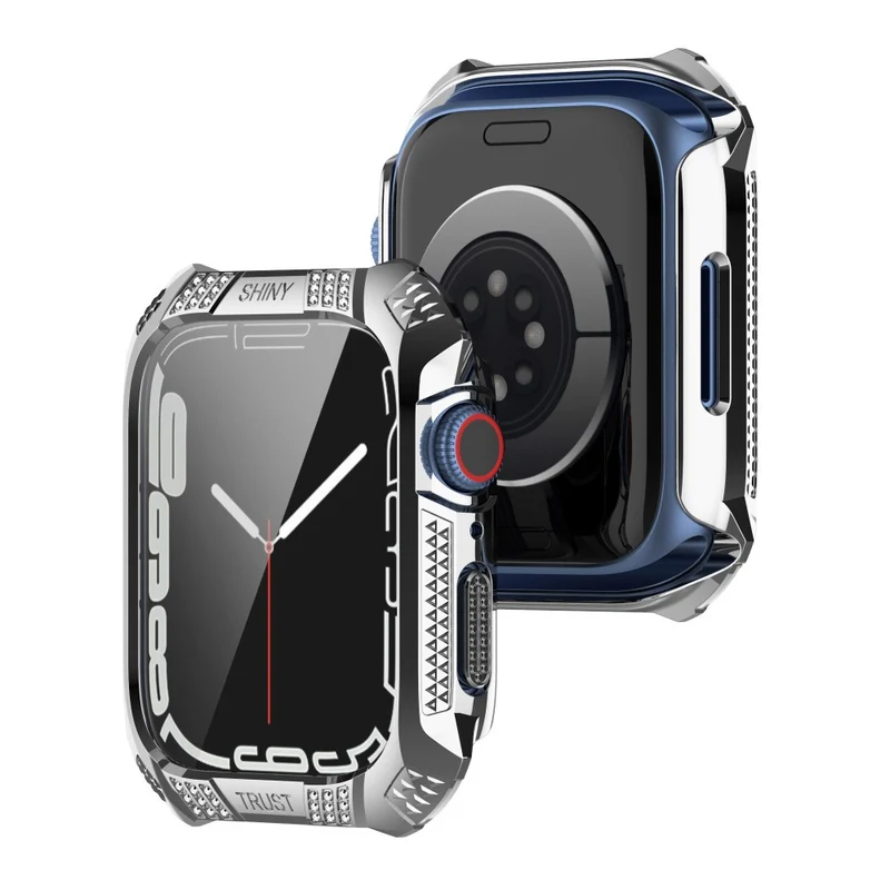 Unglaublich Stylisch Apple Watch Series 7 41mm Hülle mit Displayschutz in Strass und Gehärtetes Glas