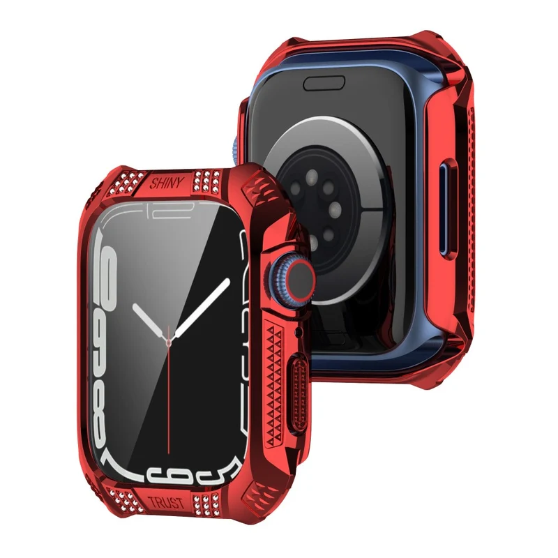 Unglaublich Stylisch Apple Watch Series 7 41mm Hülle mit Displayschutz in Strass und Gehärtetes Glas