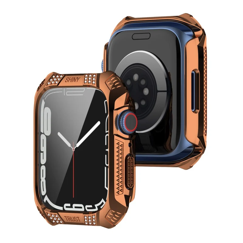 Unglaublich Stylisch Apple Watch Series 7 41mm Hülle mit Displayschutz in Strass und Gehärtetes Glas