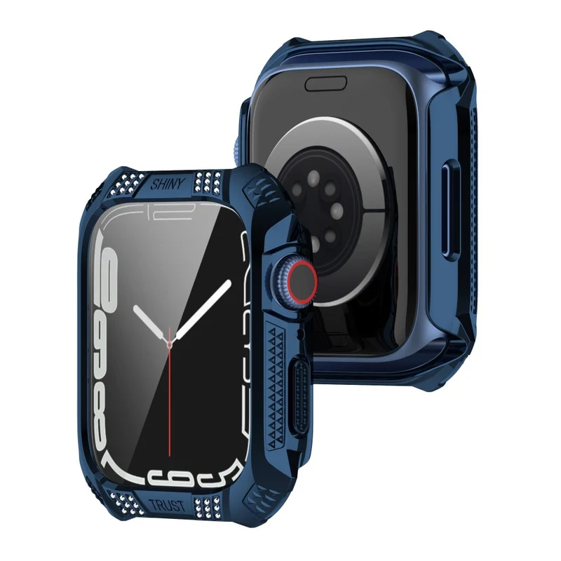 Unglaublich Stylisch Apple Watch Series 7 41mm Hülle mit Displayschutz in Strass und Gehärtetes Glas