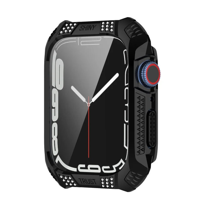 Unglaublich Stylisch Apple Watch Series 7 41mm Hülle mit Displayschutz in Strass und Gehärtetes Glas