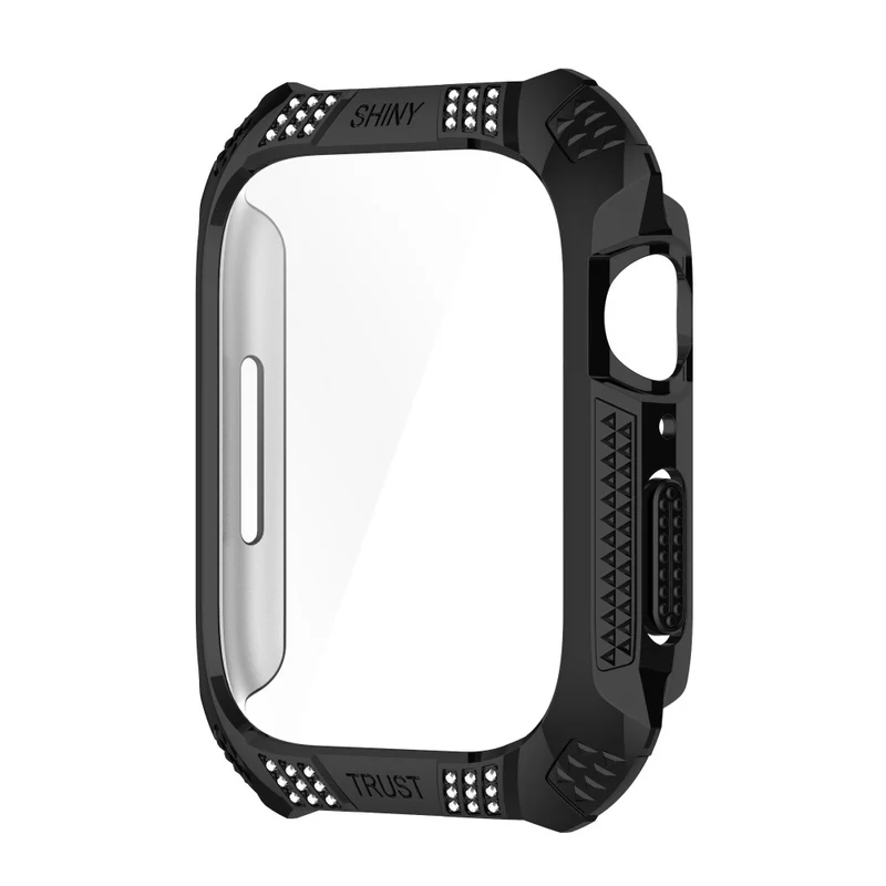 Unglaublich Stylisch Apple Watch Series 7 41mm Hülle mit Displayschutz in Strass und Gehärtetes Glas