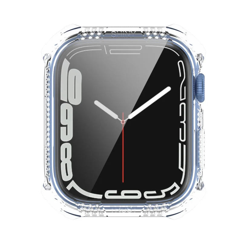 Unglaublich Stylisch Apple Watch Series 7 41mm Hülle mit Displayschutz in Strass und Gehärtetes Glas