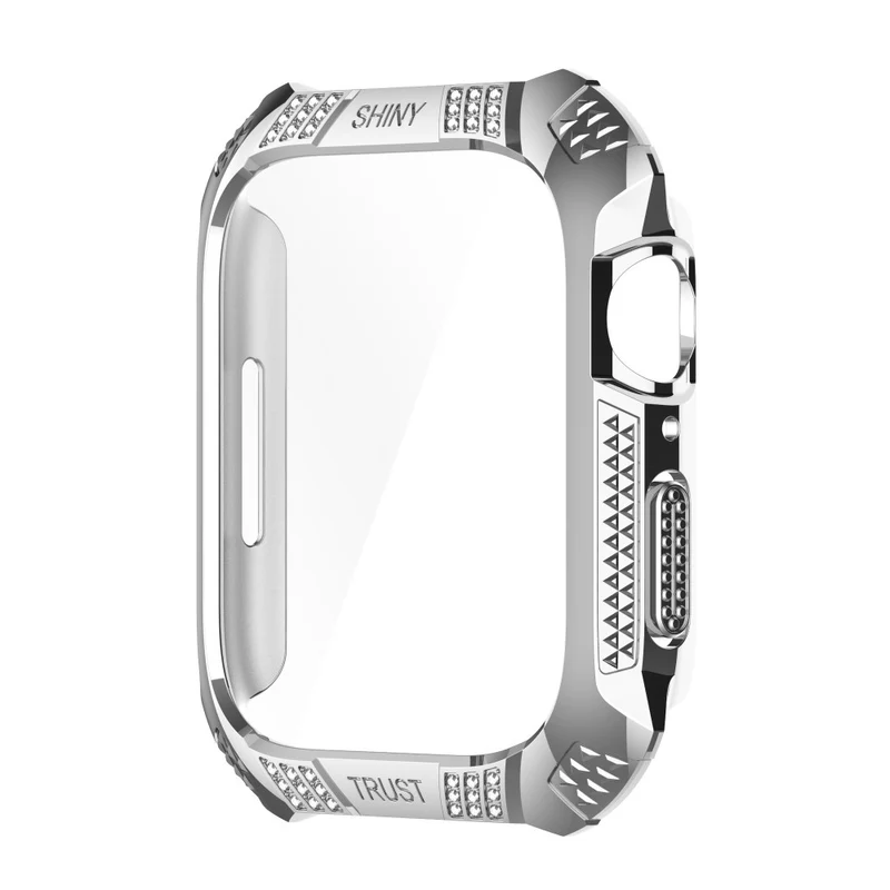 Unglaublich Stylisch Apple Watch Series 7 41mm Hülle mit Displayschutz in Strass und Gehärtetes Glas