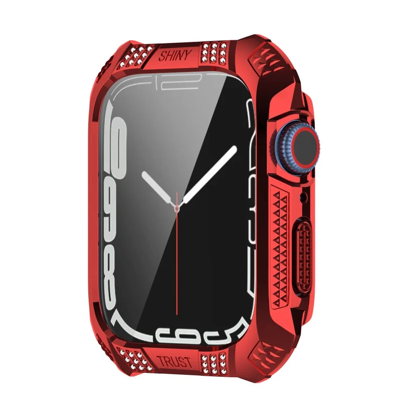 Unglaublich Stylisch Apple Watch Series 7 41mm Hülle mit Displayschutz in Strass und Gehärtetes Glas