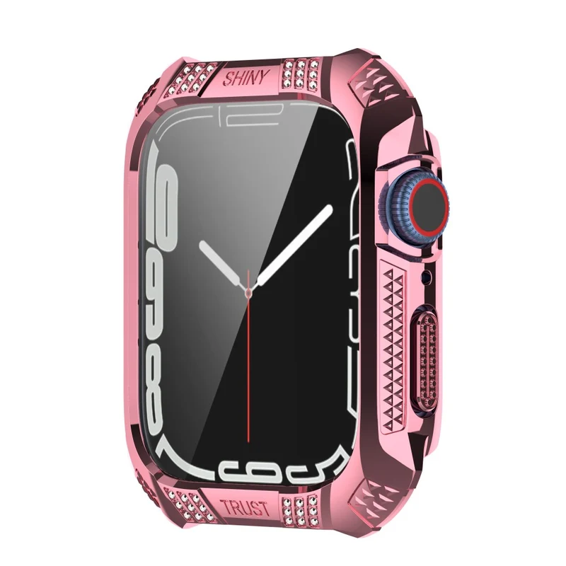 Unglaublich Stylisch Apple Watch Series 7 41mm Hülle mit Displayschutz in Strass und Gehärtetes Glas