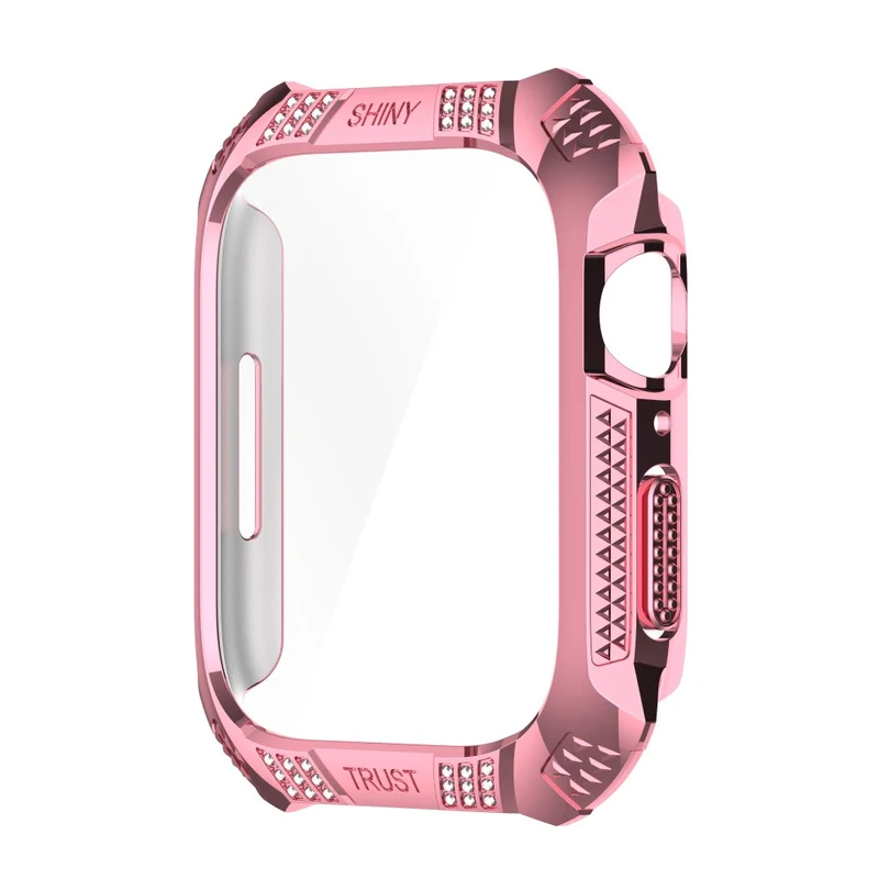 Unglaublich Stylisch Apple Watch Series 7 41mm Hülle mit Displayschutz in Strass und Gehärtetes Glas