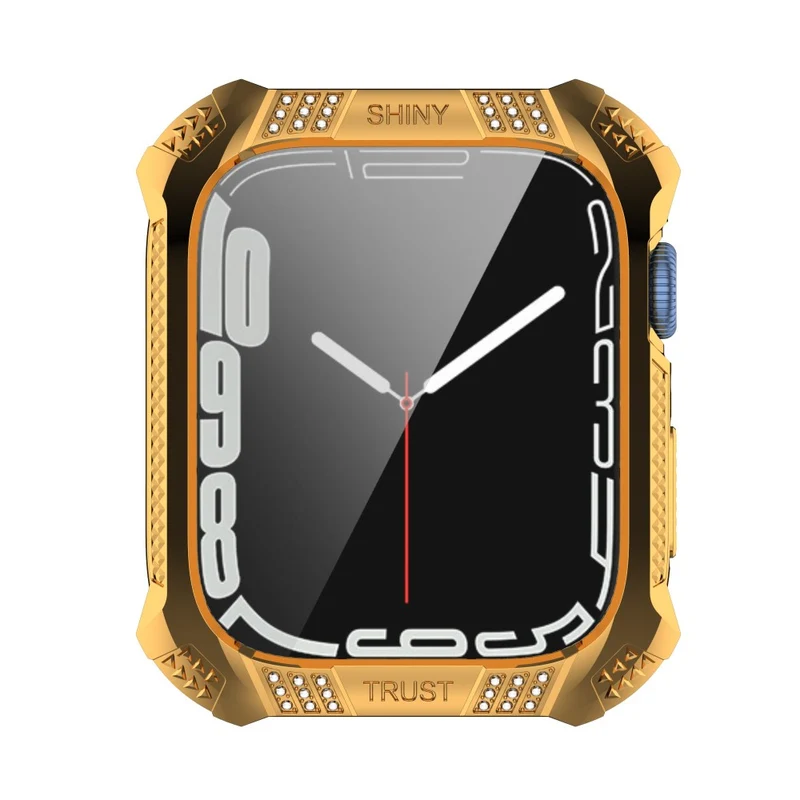Unglaublich Stylisch Apple Watch Series 7 41mm Hülle mit Displayschutz in Strass und Gehärtetes Glas