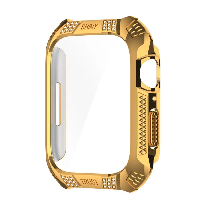 Unglaublich Stylisch Apple Watch Series 7 41mm Hülle mit Displayschutz in Strass und Gehärtetes Glas