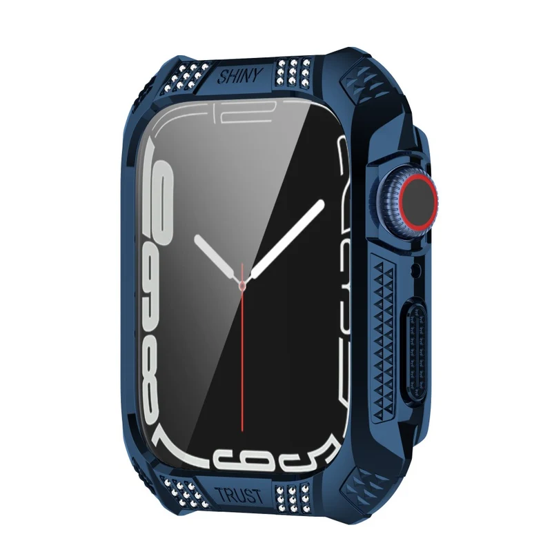 Unglaublich Stylisch Apple Watch Series 7 41mm Hülle mit Displayschutz in Strass und Gehärtetes Glas
