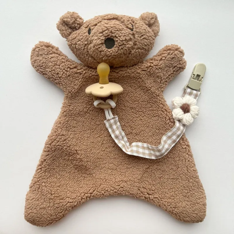 Blumenstrick Schnullerclip mit Gingham-Baumwollriemen