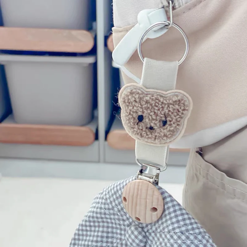 Plüsch Teddy-Bär Schnuller- und Beißringhalter mit Holz-Sicherheitsclip