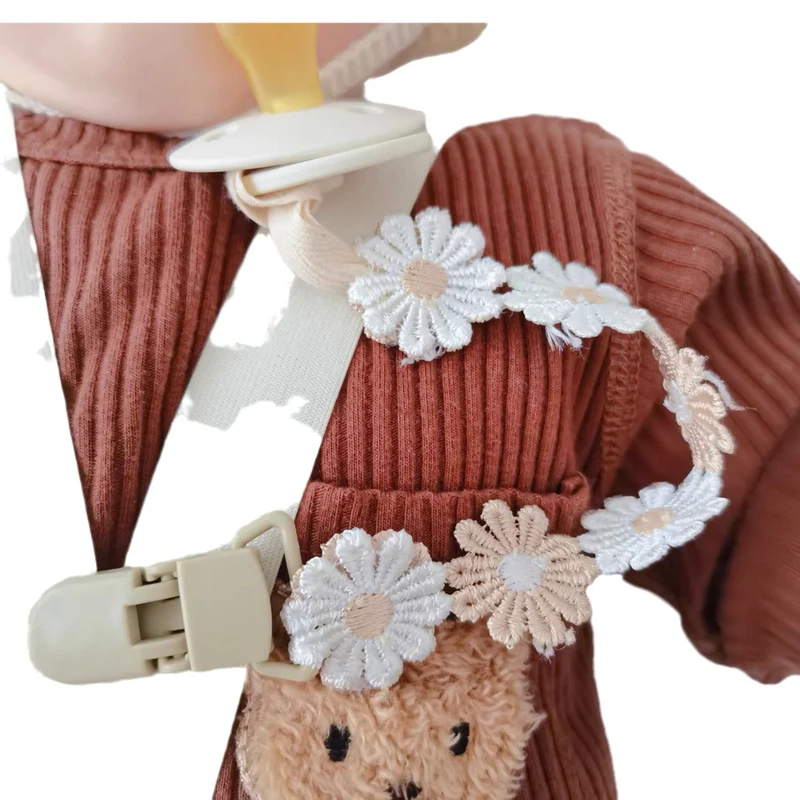 Bestickte Gänseblümchen Baumwoll-Schnullerkette mit Sicherheitsclip