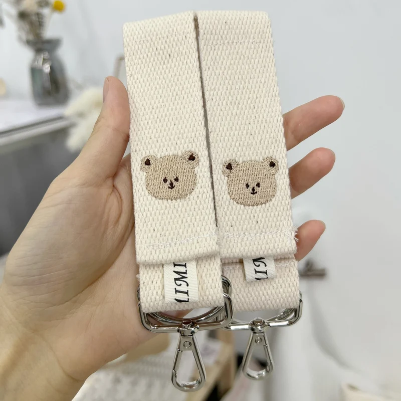 Doppelclip Gewebte Tasche Gurt mit Besticktem Bären Schlüsselband