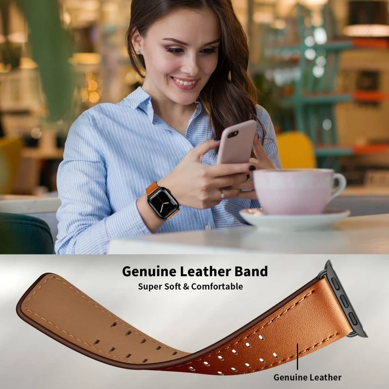 Zeitlos Apple Watch Series 7 45mm Echtes Leder armband