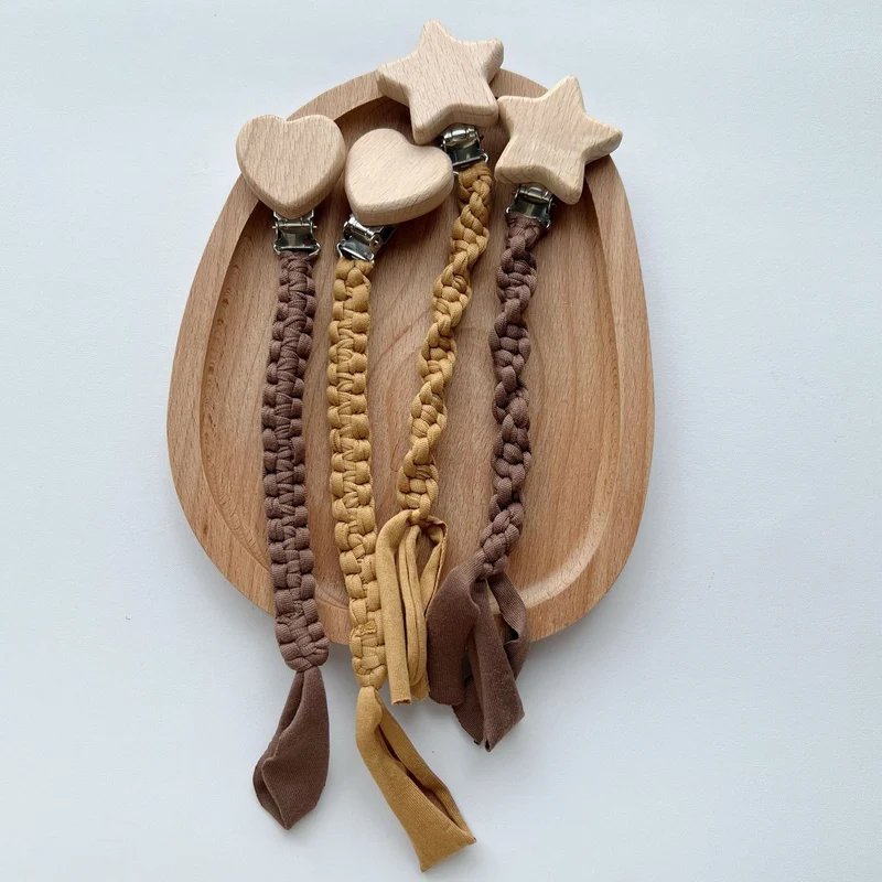 Geflochtener Baumwolle Schnullerleine mit Holzstern Sicherheitsklammer
