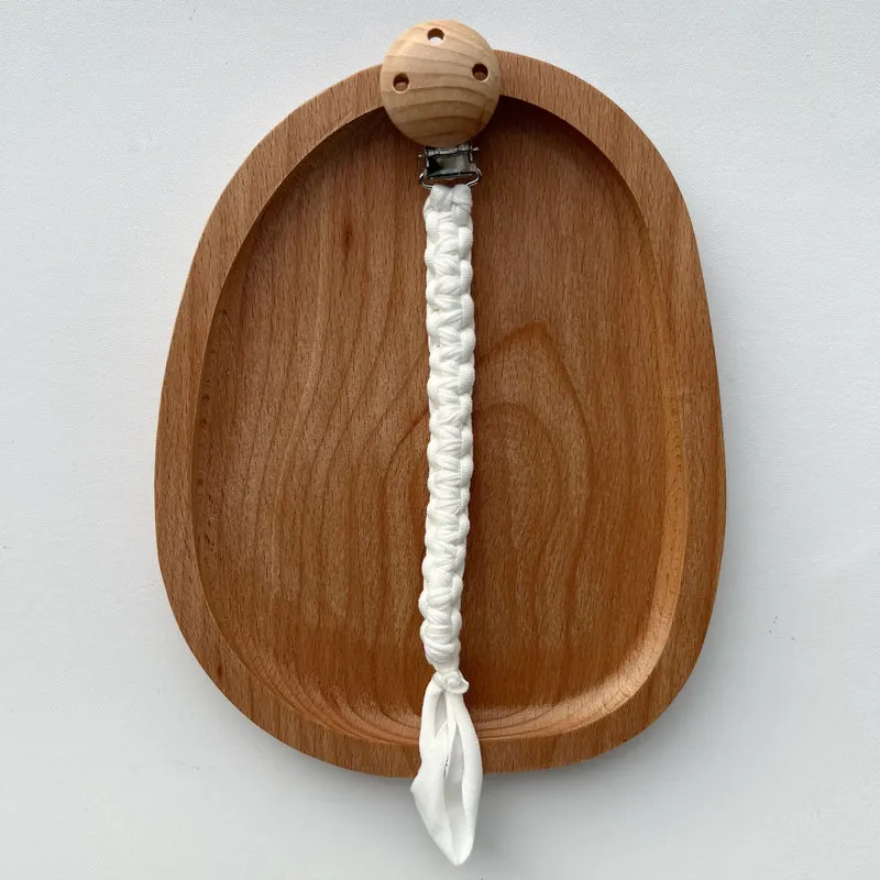 Geflochtener Baumwoll-Schnullerclip mit Holz-Sicherheitsclip