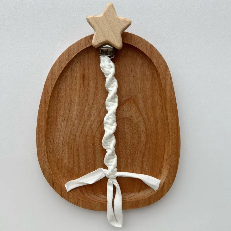 Geflochtene Baumwolle Schnuller und Beißring Clip mit Holzsternclip