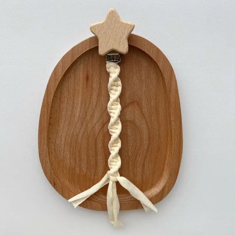 Geflochtene Baumwolle Schnuller und Beißring Clip mit Holzsternclip