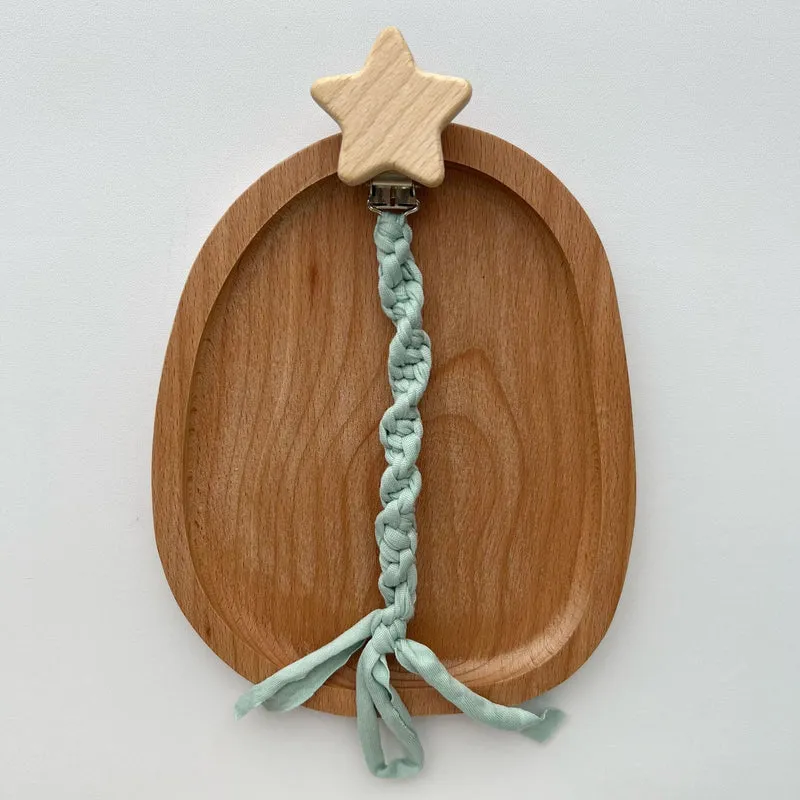 Geflochtene Baumwolle Schnuller und Beißring Clip mit Holzsternclip