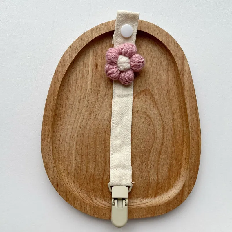 Häkeln Blumen Schnullerclip mit Baumwollriemen