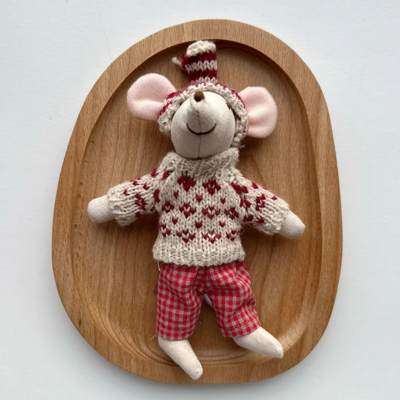 Handgemachte Leinen Lange-Glied-Bunny-Puppe mit gesticktem Karotten-Overalls