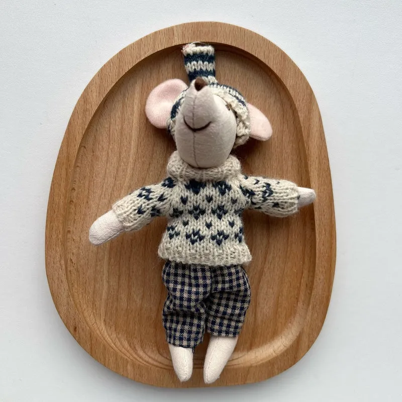 Handgemachte Leinen Lange-Glied-Bunny-Puppe mit gesticktem Karotten-Overalls