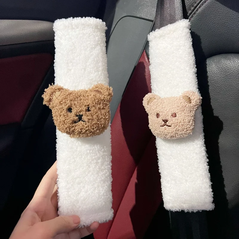 Sherpa-futterte Sicherheitsgurt-Komforthülse mit Teddy-Kopf-Akzent