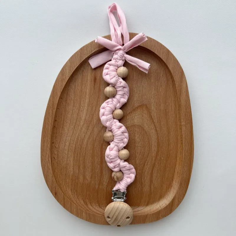 Makramee Boho Holzperlen Schnullerhalter Clip mit Metal Sicherheitsklemme