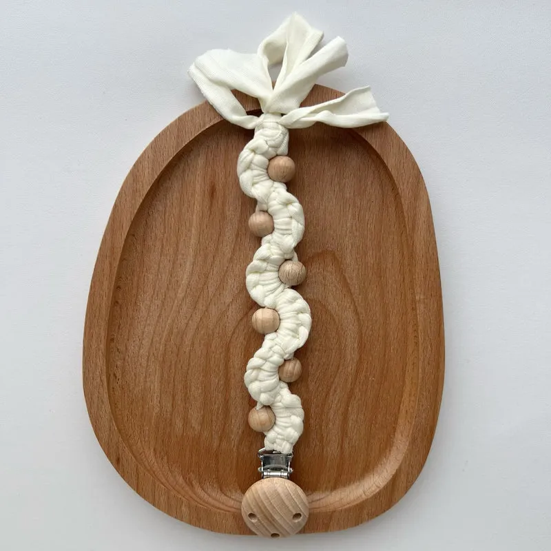 Makramee Boho Holzperlen Schnullerhalter Clip mit Metal Sicherheitsklemme