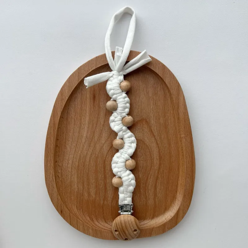Makramee Boho Holzperlen Schnullerhalter Clip mit Metal Sicherheitsklemme
