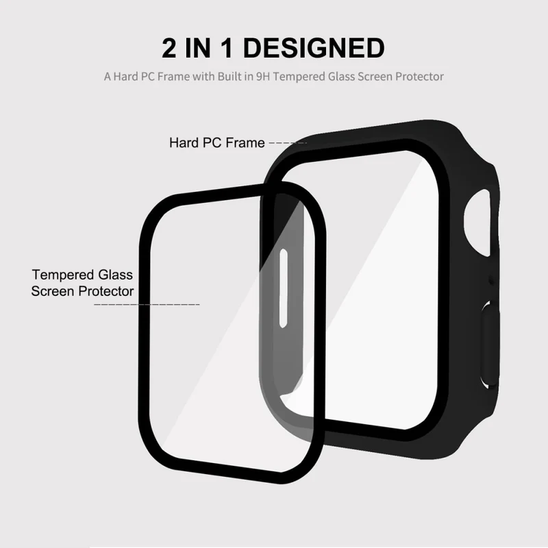 Mega Stylisch Apple Watch Series 7 45mm Hülle mit Displayschutz in Plastik und Gehärtetes Glas
