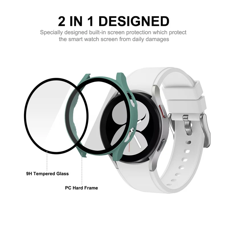 Schön Samsung Galaxy Watch 4 (44mm) Hülle mit Displayschutz in Plastik und Gehärtetes Glas