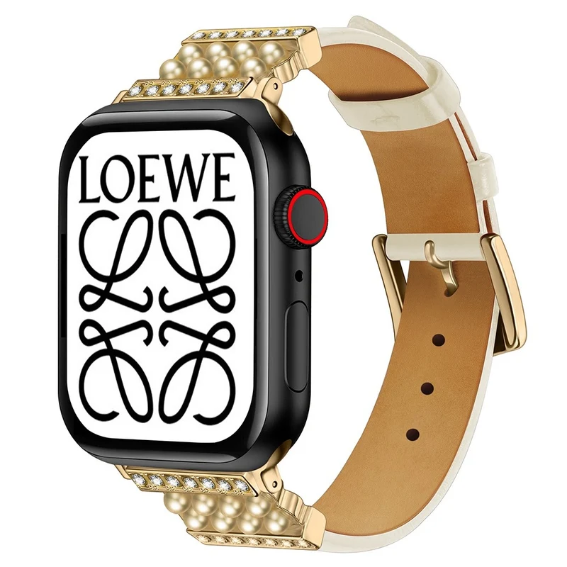 Apple Watch Series 7 45mm Echtes Leder und Strass armband
