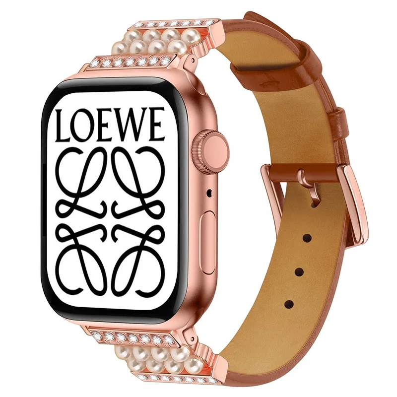 Apple Watch Series 7 45mm Echtes Leder und Strass armband