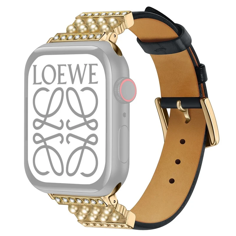 Apple Watch Series 7 45mm Echtes Leder und Strass armband
