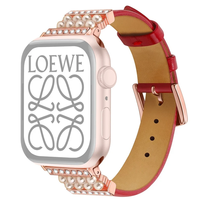 Apple Watch Series 7 45mm Echtes Leder und Strass armband