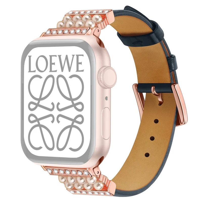 Apple Watch Series 7 45mm Echtes Leder und Strass armband