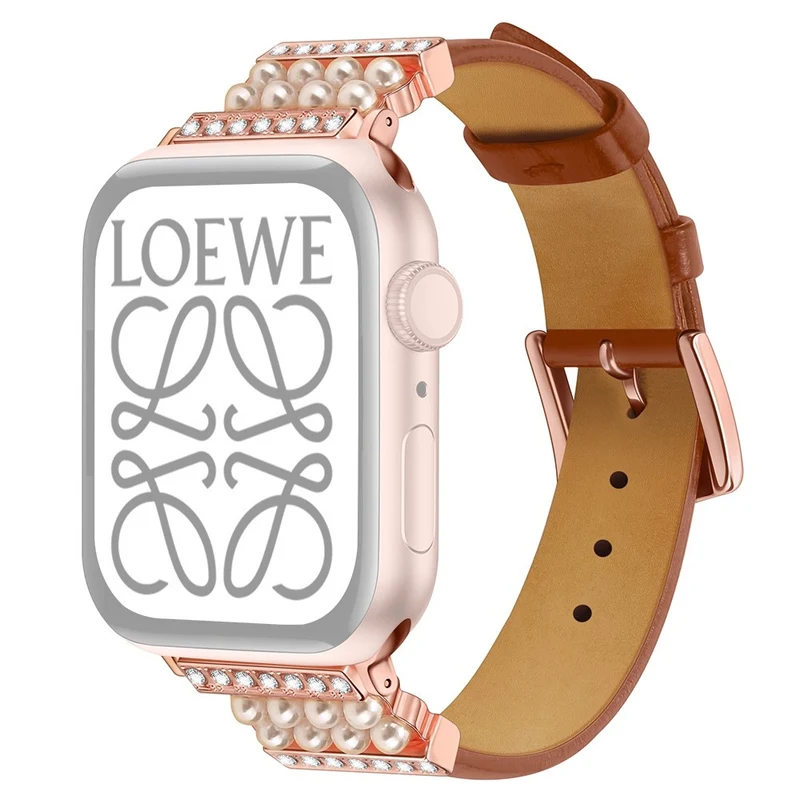 Apple Watch Series 7 45mm Echtes Leder und Strass armband