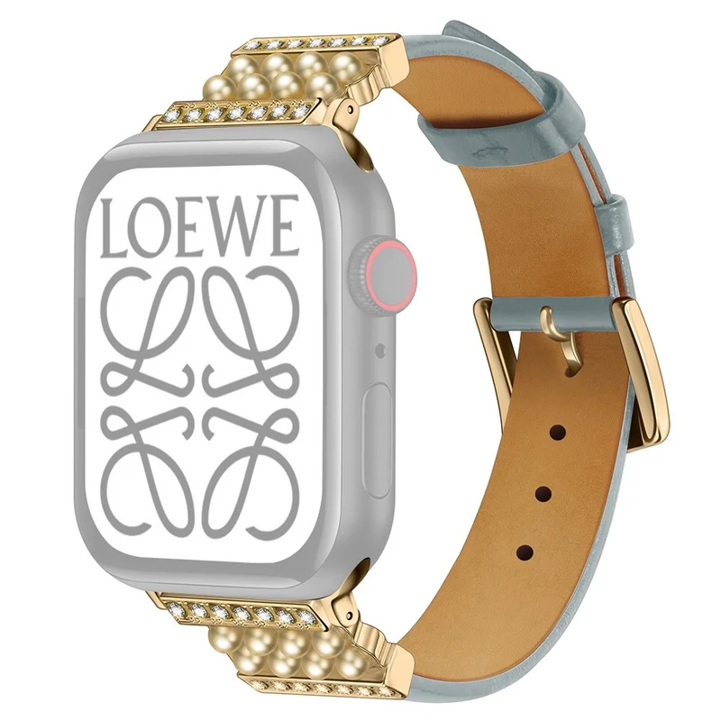 Apple Watch Series 7 45mm Echtes Leder und Strass armband