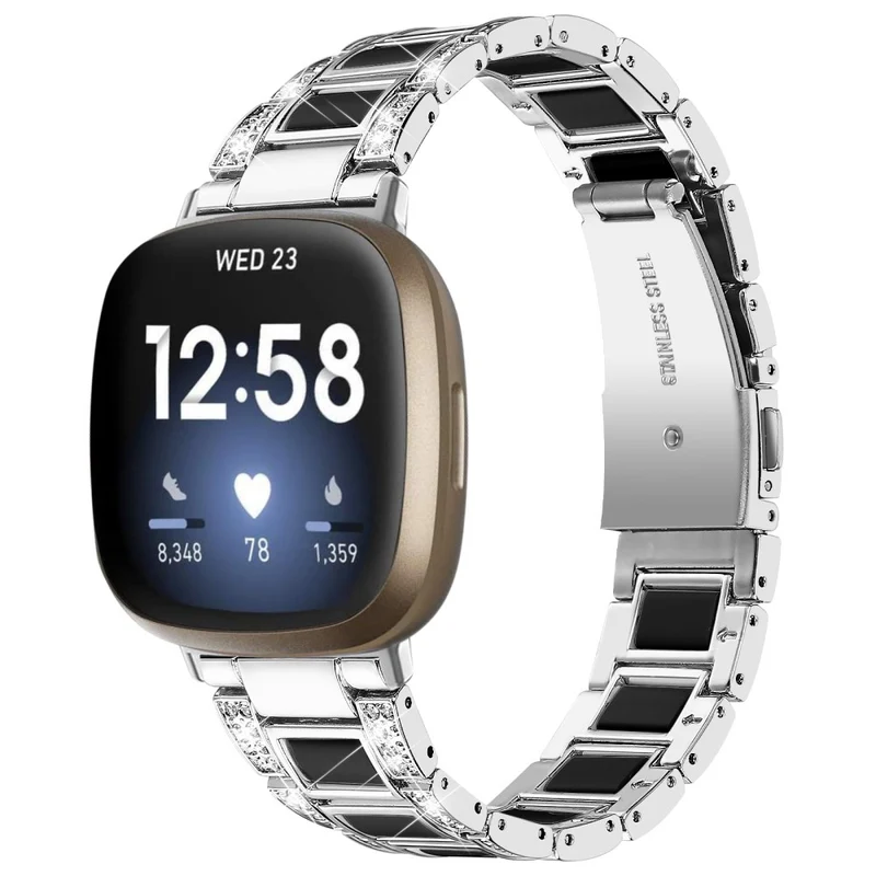 Sehr robust Fitbit Versa 3 Metall und Strass armband