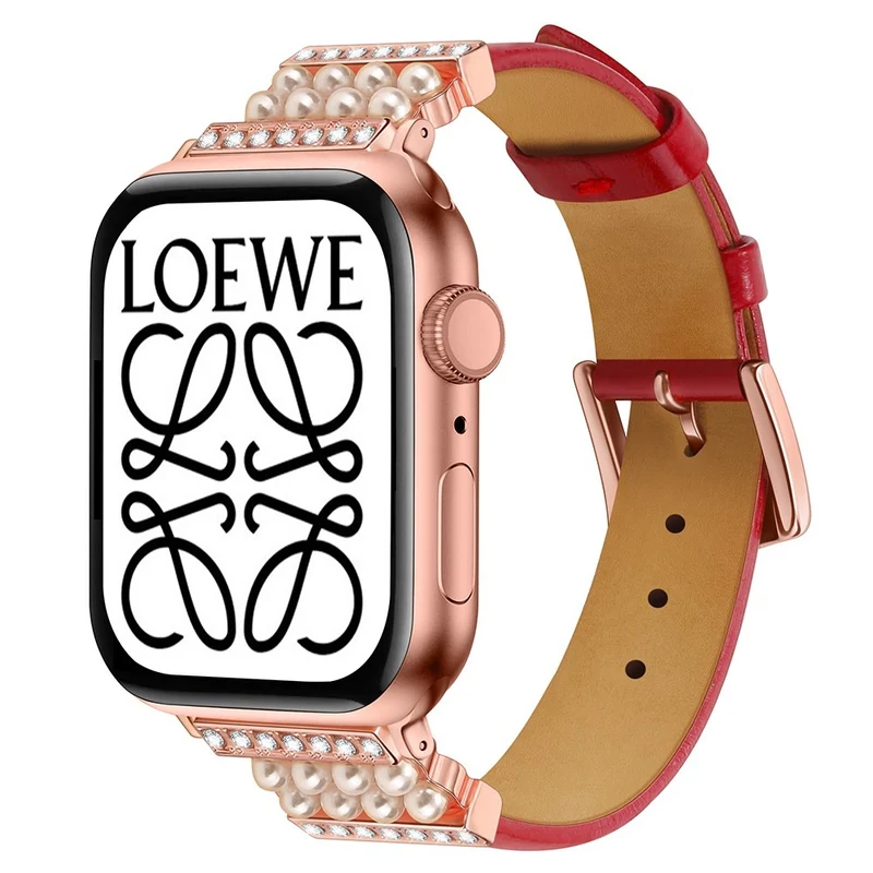Apple Watch Series 7 41mm Echtes Leder und Strass armband