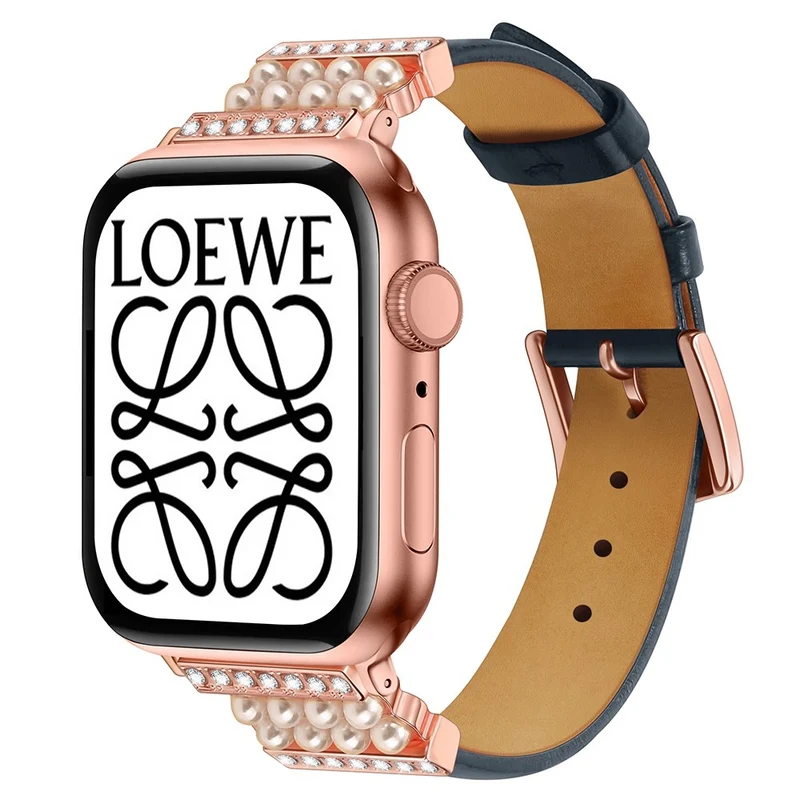 Apple Watch Series 7 41mm Echtes Leder und Strass armband