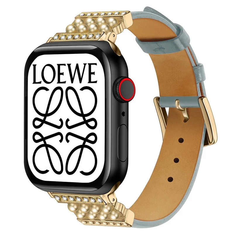 Apple Watch Series 7 41mm Echtes Leder und Strass armband
