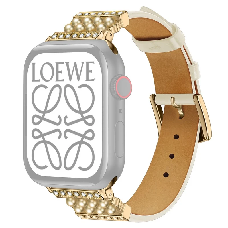 Apple Watch Series 7 41mm Echtes Leder und Strass armband