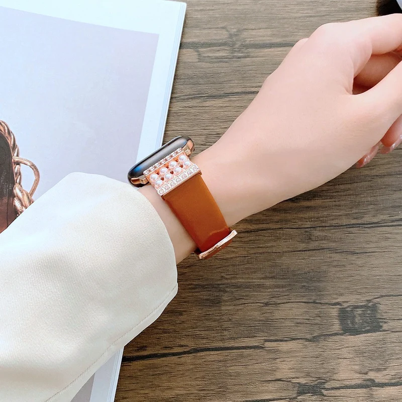Apple Watch Series 7 41mm Echtes Leder und Strass armband