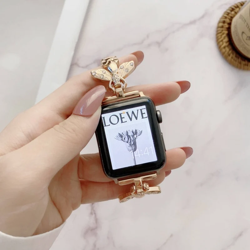 Bequem Apple Watch Series 7 41mm Metall und Strass armband