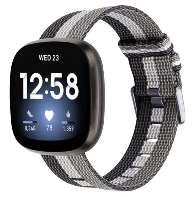 Fitbit Versa 3 gewebtes Nylon Schnallenband (Schwarz-Weiß-Grau)